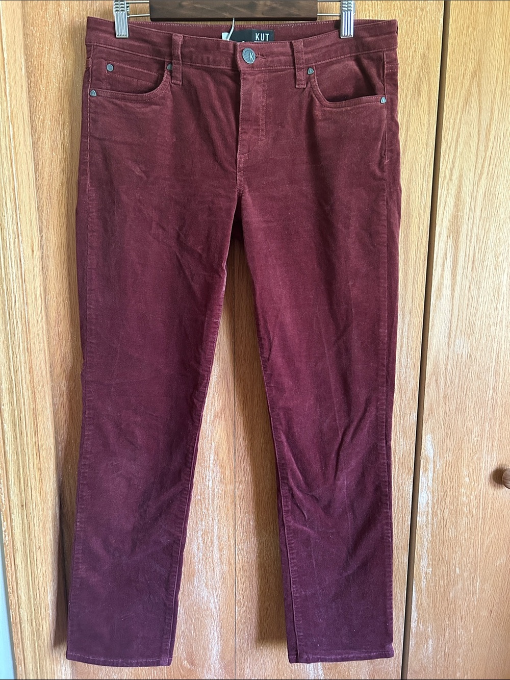 Kut from the Kloth Women's Straight Leg Corduroy Pants in Burgundy